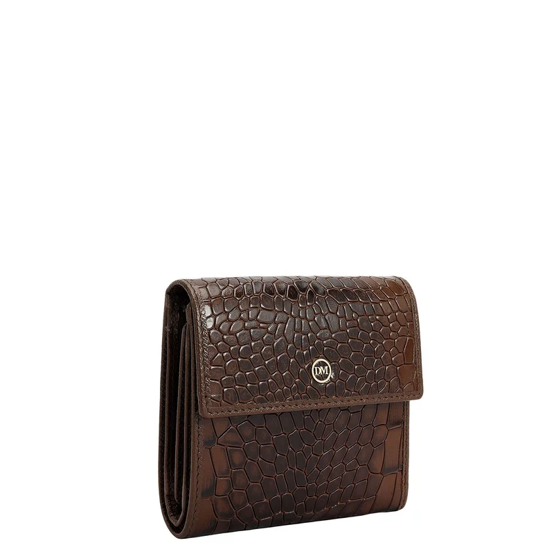 Da Milano Croco Leather Ladies Wallet - Walnut